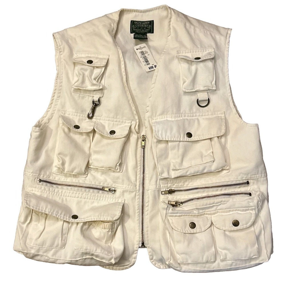 Vintage Polo Country Fishing Hunting Vest Ivory Sportsman USA Rare NEW Deadstock